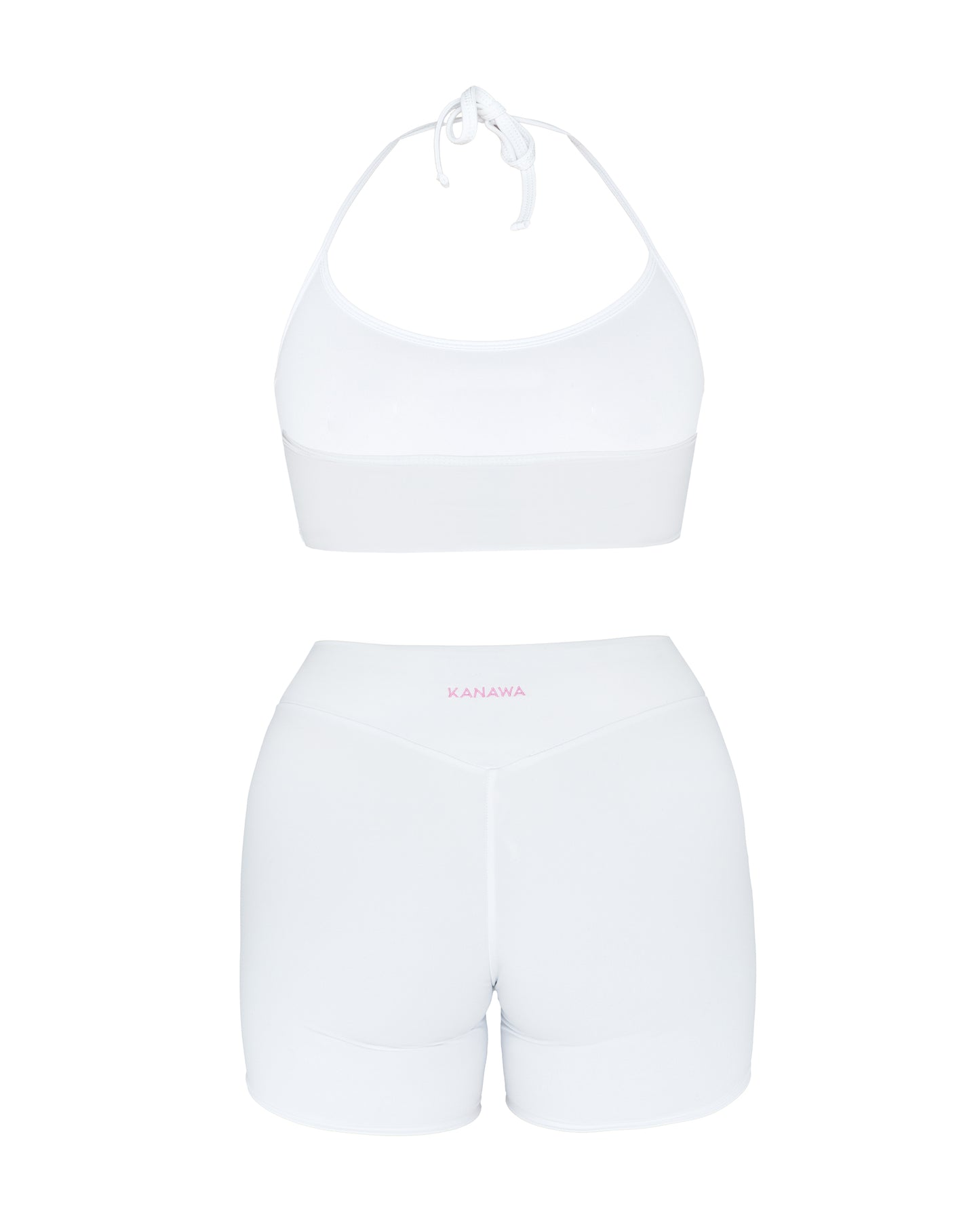 WHITE CYCLING SHORTS WITH KANAWA EMBROIDERED IN PINK